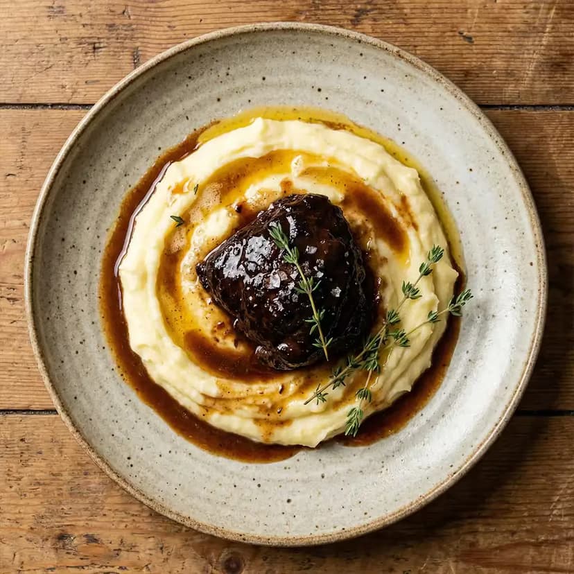 taglio di carne frollata con rosmarino e fiocchi di sale marino su tagliere in legno